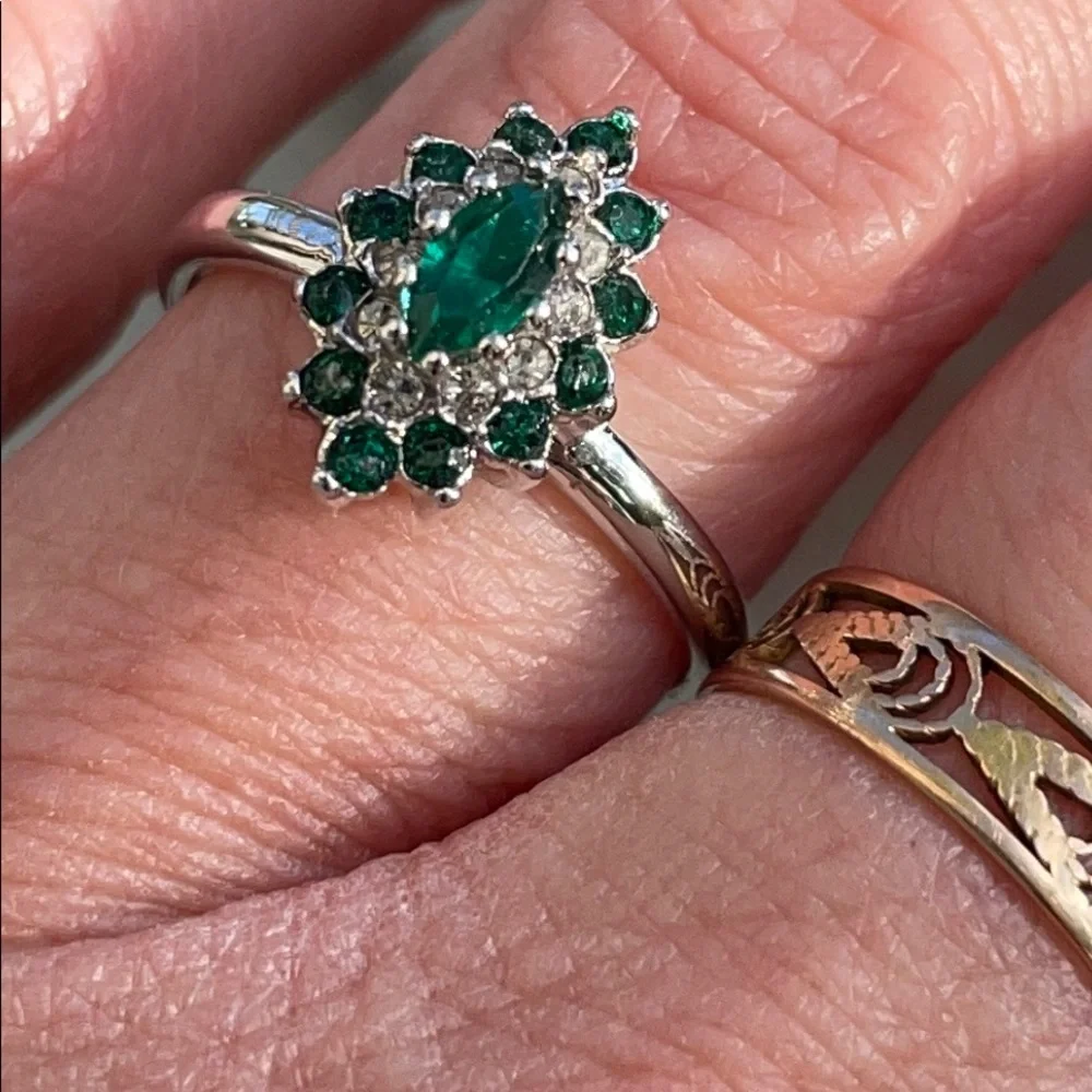 New vintage 14k gold electroplate ring/ emeralds